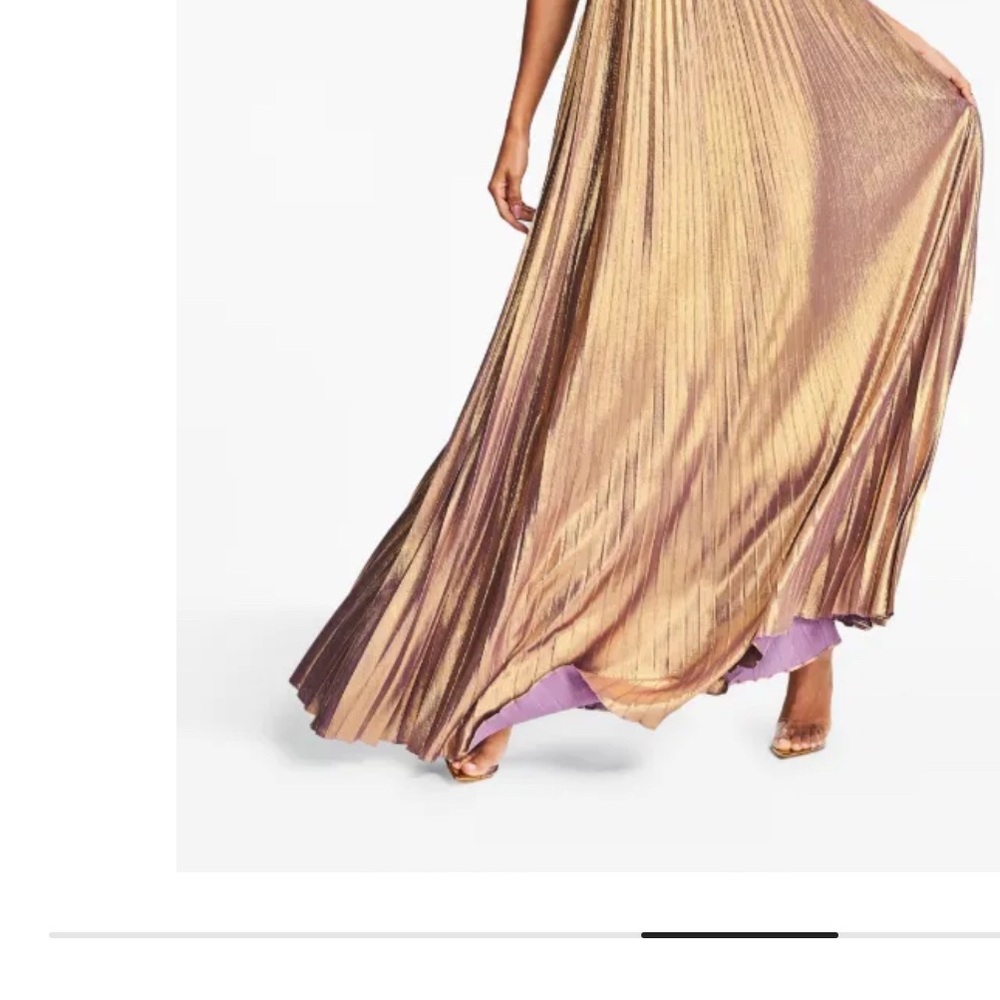 Gold Pleated Strapless  Gown - Picture 3 of 10